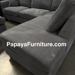 New Dark Grey Sectional FREE OTTOMAN and Chaise Set Sofa Couch Soft Fabric
