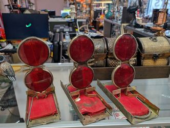 Vintage Stimsonite AGA Red Reflector Road Flares Set of 3 Metal Stands