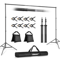 EMART Backdrop Stand 10x7ft(WxH) Photo Studio Adjustable Background Stand Support kit with 2 Crossbars, 8 Clamps, 2 Sandbags and Carry Bag for Parties