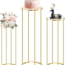 3PCS Gold Metal Cylinder Pedestal Stands -