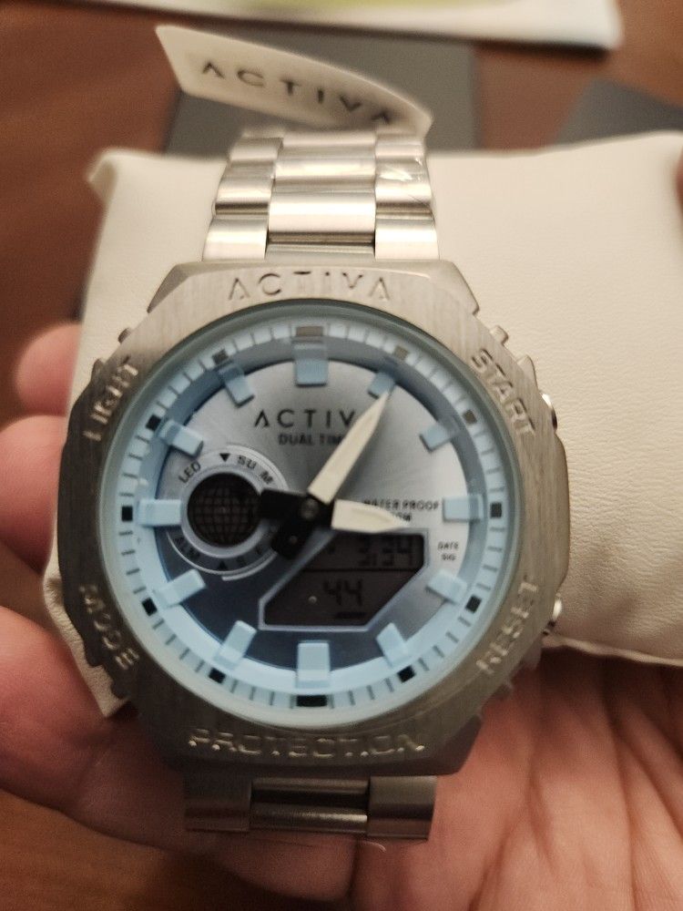 New Activa By Invicta 45.5mm Digital and Analog Watch Steel Band