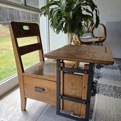 Antique Moulthrop Children's School Desk And Chair 
