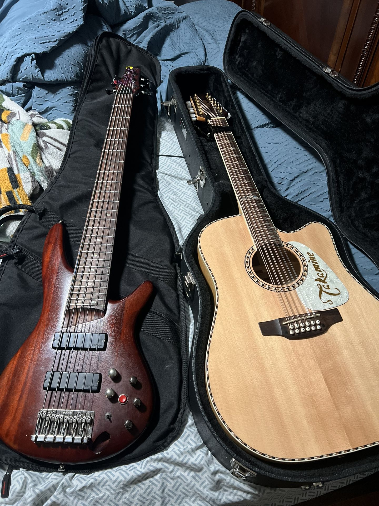 takamine 12 string and ibanez 6 string bass