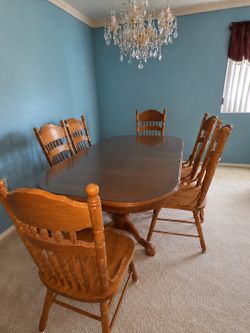 Solid Wood Dining Table Set with 6 Chairs - Excellent Condition