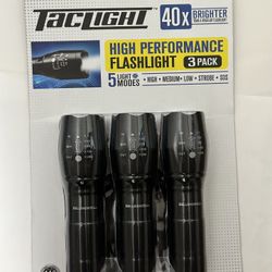 Taclight Tac Flashlight Weatherproof 5 Light Modes 40x Brighter 3 Packs