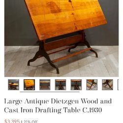 Vintage Dietzgen Wood Anderson Cast Iron Drafting Table 1930