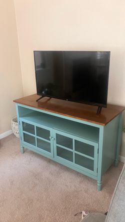 TV Stand turquoise & brown wood