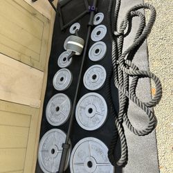 OLYMPIC WEIGHTS , BAR 7 ft 45 lbs WITH COLLAS  AND TREE 