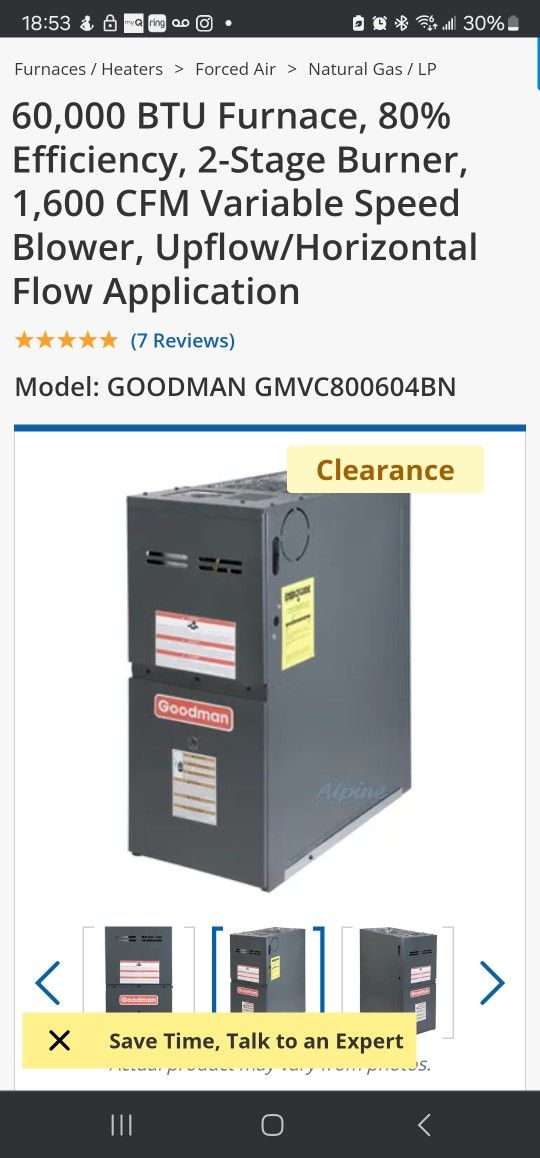 Goodman 60,000 Btu Furnace