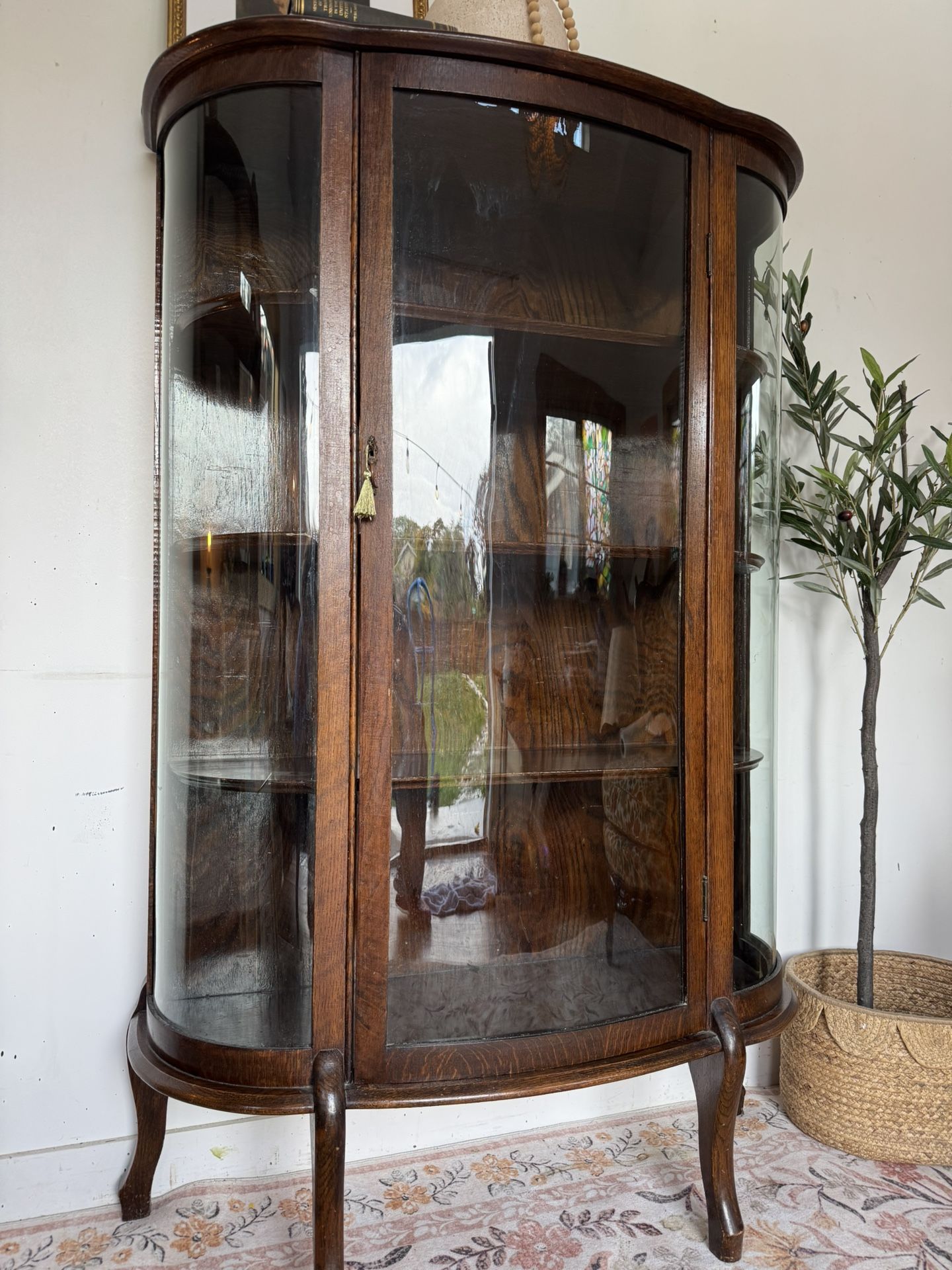 Antique Walnut Wood Curio Cabinet