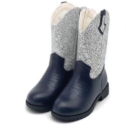 New woman’s sparkly cowboy boots silver glitter and navy blue size 8.5