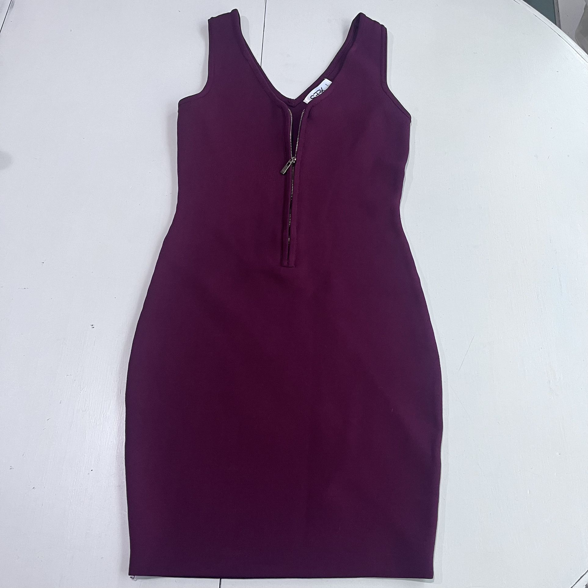 Seek the label burgundy wine women small mini body con dress gold front