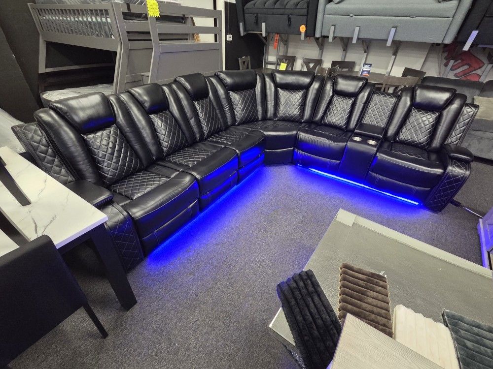 Brand New Sectional Faux Lesther 2 Power Recliners LED Light $1599