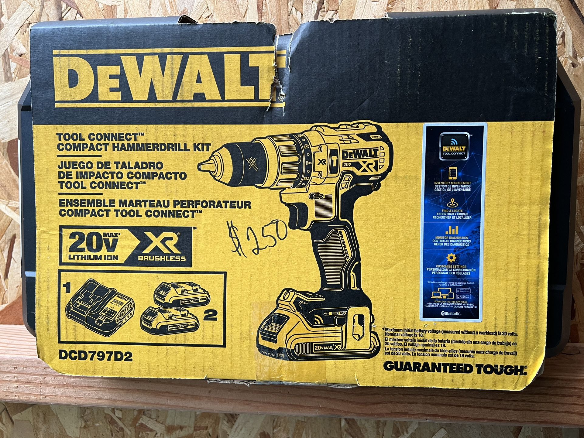20V Dewalt Compact Hammer Drill Kit With Bluetooth Connect 