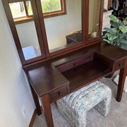 Pottery Barn Cherry Wood Tri-fold Vanity