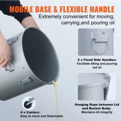 VEVOR Fryer Grease Bucket, 16 Gal Oil Disposal Caddy with Caster Base, Carbon Steel Rust-Proof Coating, Oil Transport Container with Lid, Lock Clips, 