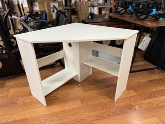 White Corner Desk with Built-In Shelves