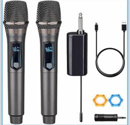 Wireless Microphone, Rechargeable Fixed Frequency Wireless Dual Microphone,Handheld Dynamic Mic,Karaoke Singing, Weddings DJ,Party, Church, Classroom 