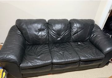 Real Wood Table, 4 chairs and REAL Leather Black Sofa, NO rips