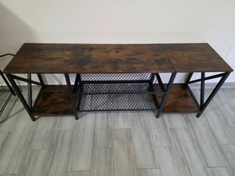 Brand New Industrial TV Stand – Built-in Power Outlets & USB – Rustic Brown & Black Metal