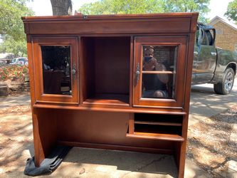 Cherry Wood Desk Hutch with Glass Doors