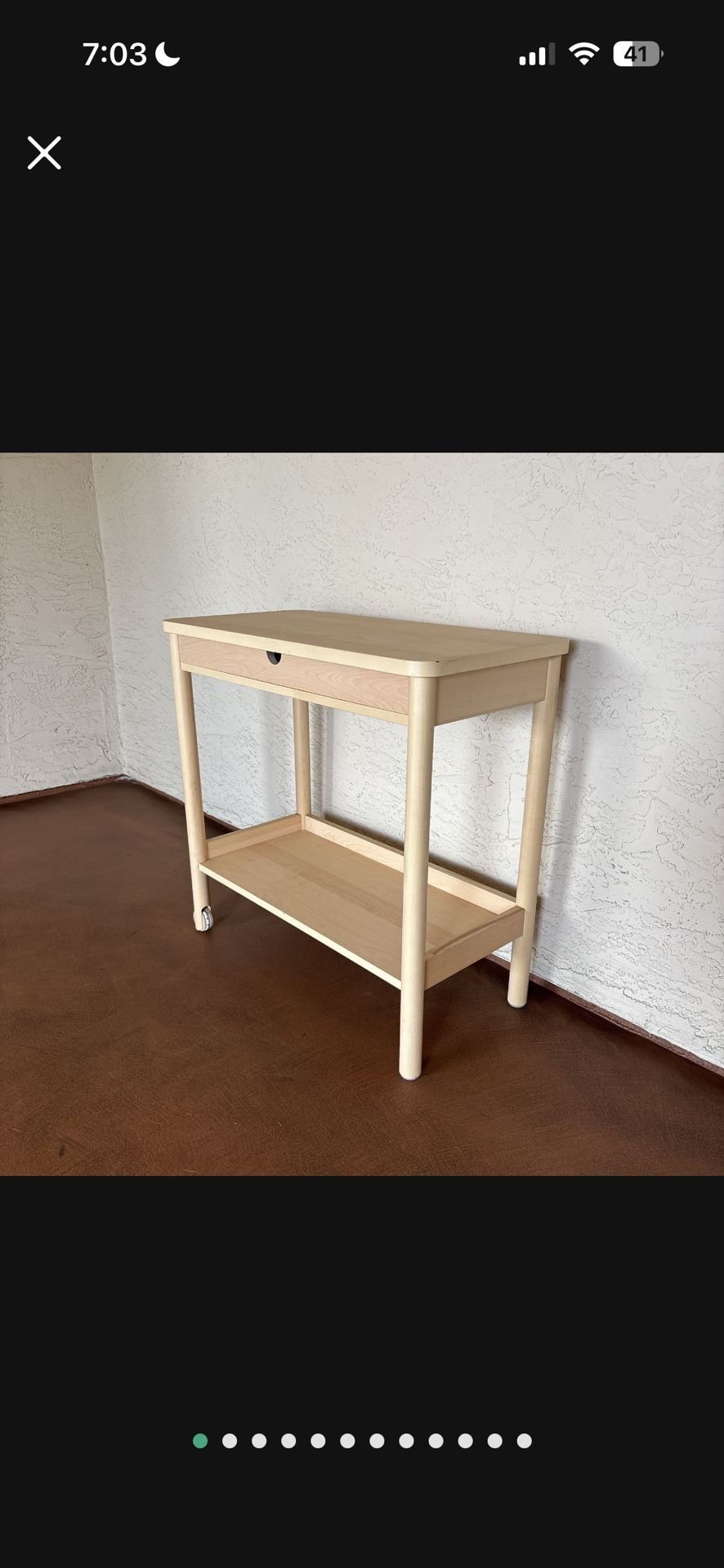 One Real Heavy Solid Wood Cart With Drawer and 2 Wheels