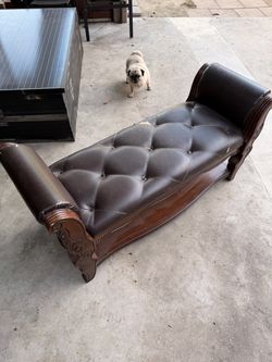 Dark Brown Tufted Leather Chaise Bench