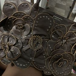 Brown Floral Design Handbag $10