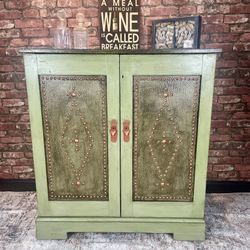 Beautiful vintage, large, rustic liquor, and wine cabinet