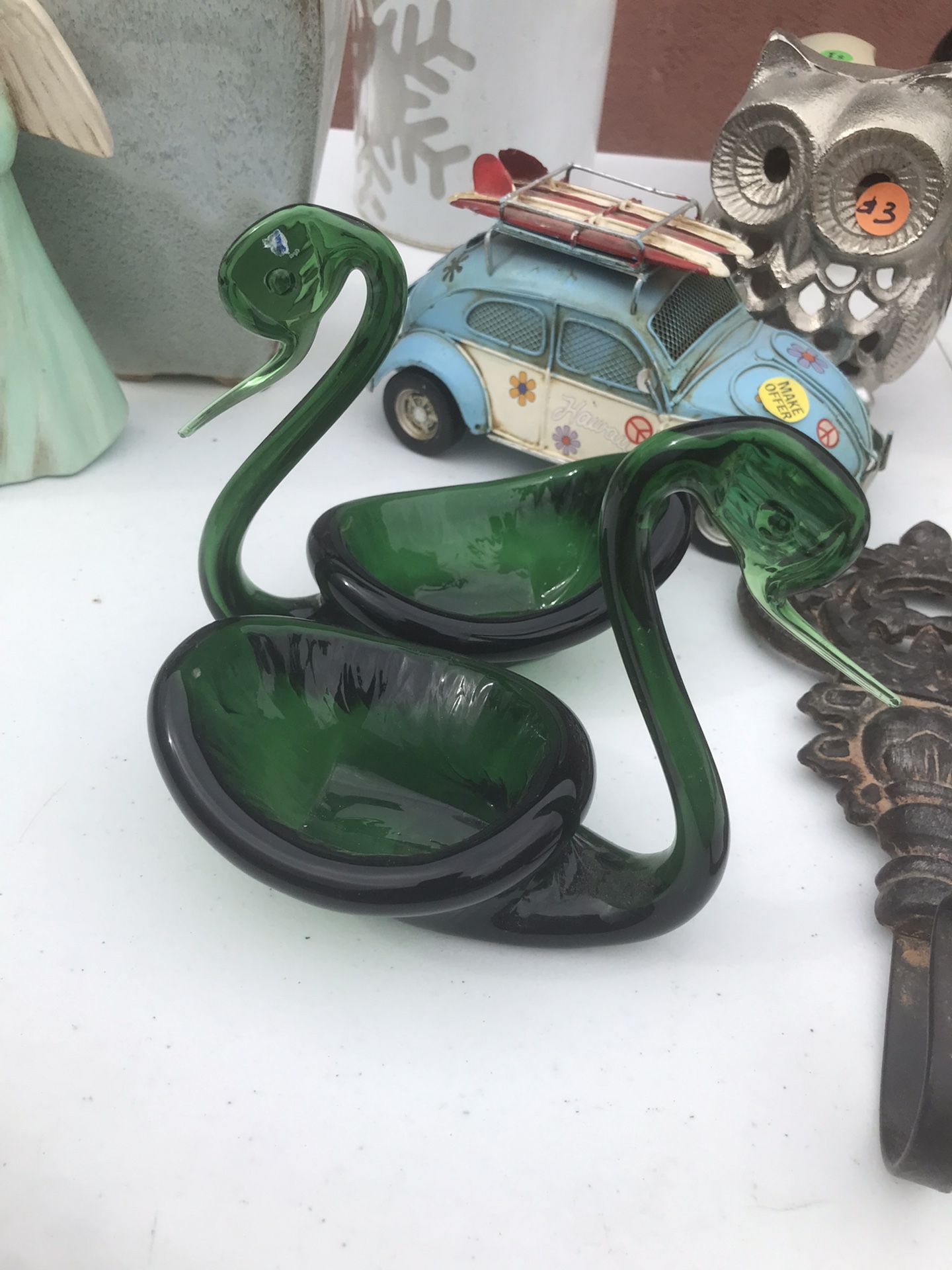 Antique Green Glass Swans