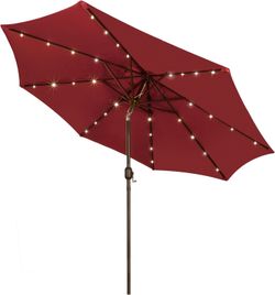New 9FT Large Outdoor Patio Solar Umbrella, 32 LED Lighted