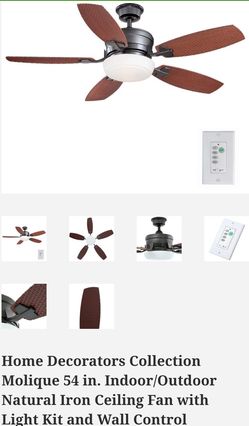 Home Decorators Collection Molique 54 in. Indoor/Outdoor Natural Iron Ceiling Fan with Light Kit and Wall Control