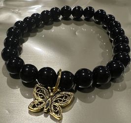 Black Tourmaline with butterfly charm