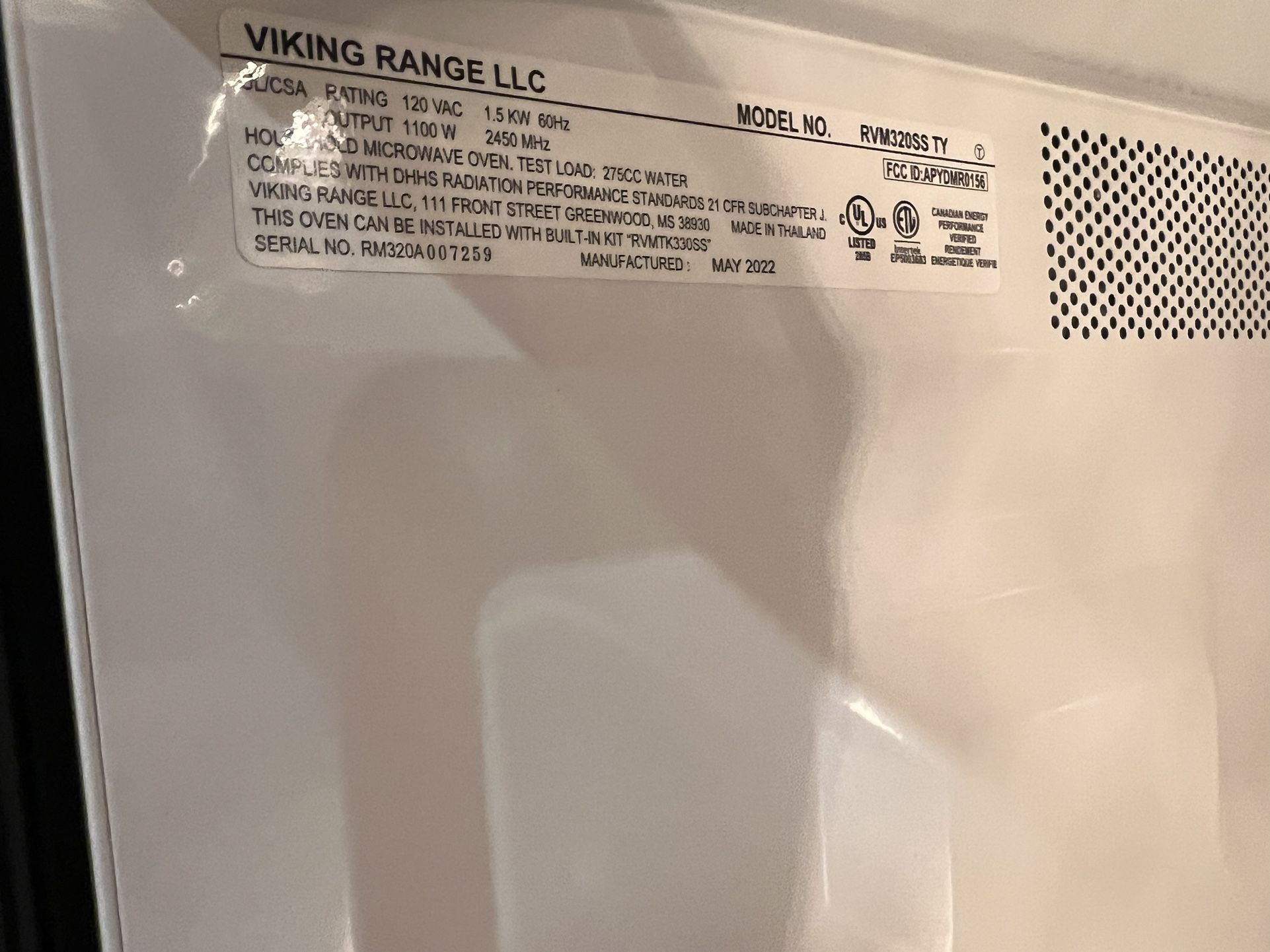 Viking Counter Microwave