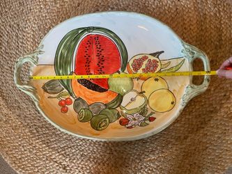 Vintage Hand Painted Platter 26"x 18" w Fruits Ceramic CWC Pottery Made in Italy