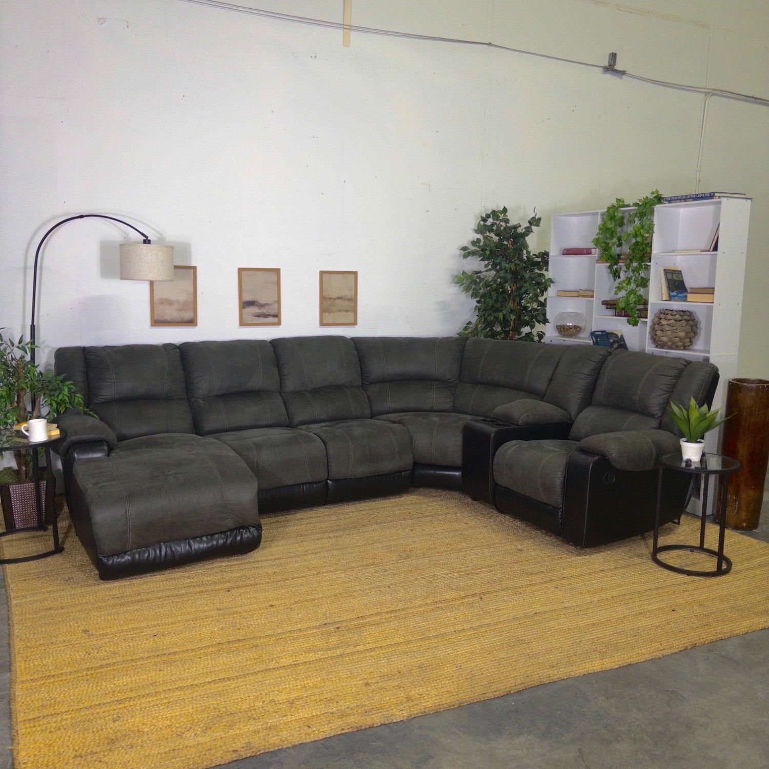 Microfiber Reclining Sectional Couch with Chaise and Storage Console, Free Delivery