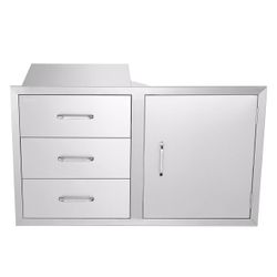 Outdoor Kitchen Door Drawer Combo 38.1''W x 22.6''H x 20.8''D, BBQ Access Door/Triple Drawers Combo with Stainless Steel Handles, Perfect for BBQ Isla