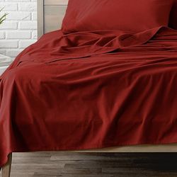 Bare Home Flannel Sheet Set 100% Cotton, Velvety Soft Heavyweight - Double Brushed Flannel - Deep Pocket (Queen, Red)