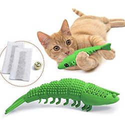 Cat Toothbrush Catnip Toy - Durable Hard Rubber - Cat Dental Care, Cat Interactive Toothbrush Chew Toy