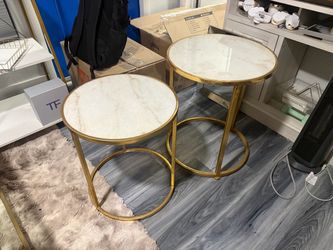 Modern White Marble & Gold Nesting Accent Tables (Set of 2)