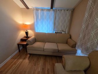 Beige Fabric 3-Seat Sofa with ottoman