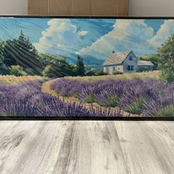 Brand new  20”-40” Purple Lavender Wall Art, Rustic Cottage Artwork Blue Sky White Clouds Flowers Landscape