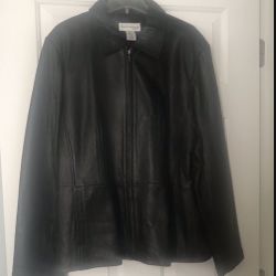 Womens Black Leather Coat Zip Front