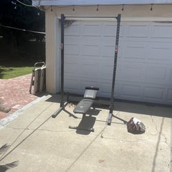 Squat Rack With Bench Press For Weights (no Weights Included)
