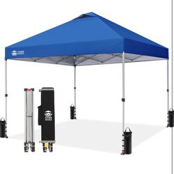 10x10 Pop Up Canopy - Beach Tent with One Push Setup - Easy Outdoor Sun Shade for Events, Parties, Camping - Gazebo with STO-N-Go Cover Bag, Silver Co