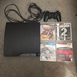 PS3 Slim + HDMI,Power, And Controller+ 4 Games