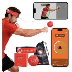 Boxing Reflex Ball with Punch Counter App, Fun Punch Game with Headband, Hand Eye Coordination Training | Boxing Equipment, Fitness Gift Ideas for Tee