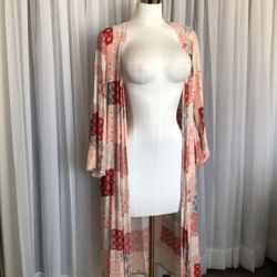 Boho Patchwork Long Kimono Or Duster With Side Slits Size S