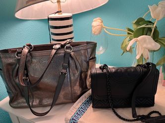 Metallic handba Coach and black leather Tory Burch