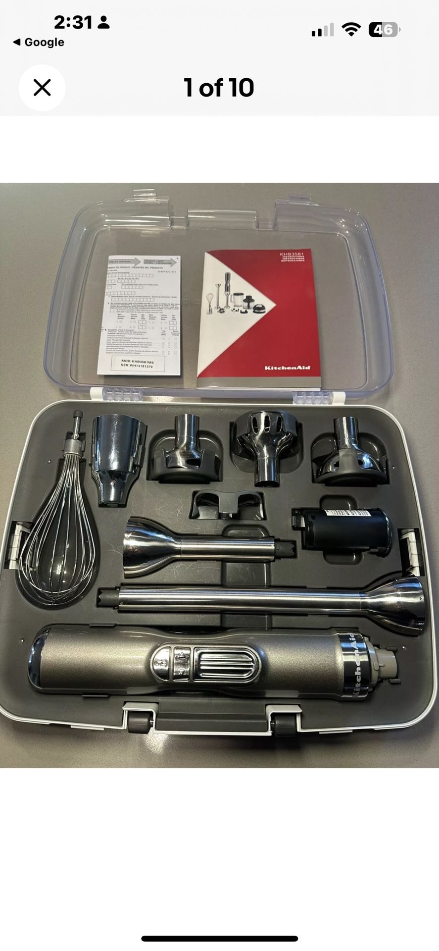 KitchenAid Pro Line Cordless 5 Speed Hand Blender KHB3581 Set in Case